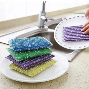 Stainless steel wire sponge scouring cloth kitchen decontamination clear Bowl/dish/pot brush household cleaning tool (pack of 3)