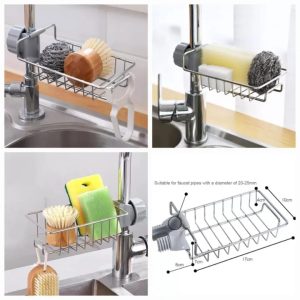 Soap disk holder stainless steel faucet drain rack kitchen sink shelving rag cleaning utensils storage organizer rack kitchen