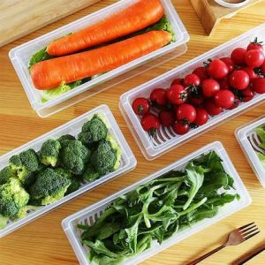 Fridge organizer food storage container box with removable drain plat tary for fresh produce