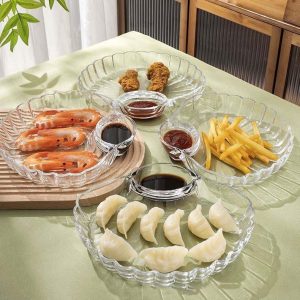 Plastic shell dumpling plate salad bowl for fruit potato chips vinegar plate split dumplings (random colours)