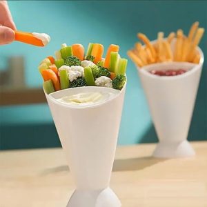 Plastic cup self stand 2 in 1 french fry cone dipping cup potato tool