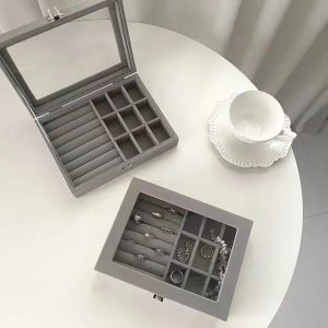 Fashion Portable Velvet jewelry ring jewelry display organizer box tray holder earring jewelry storage case showcase
