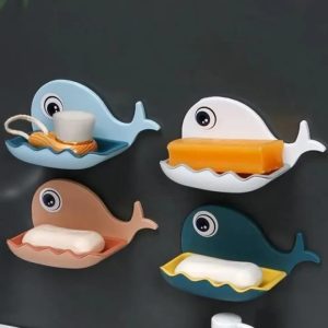 Fish Shape Cute Soap Plastic Dish Adhesive Waterproof Wall Mounted Bar Soap Dish Holder Organiser Rack Hanging Bathroom Soap Tray